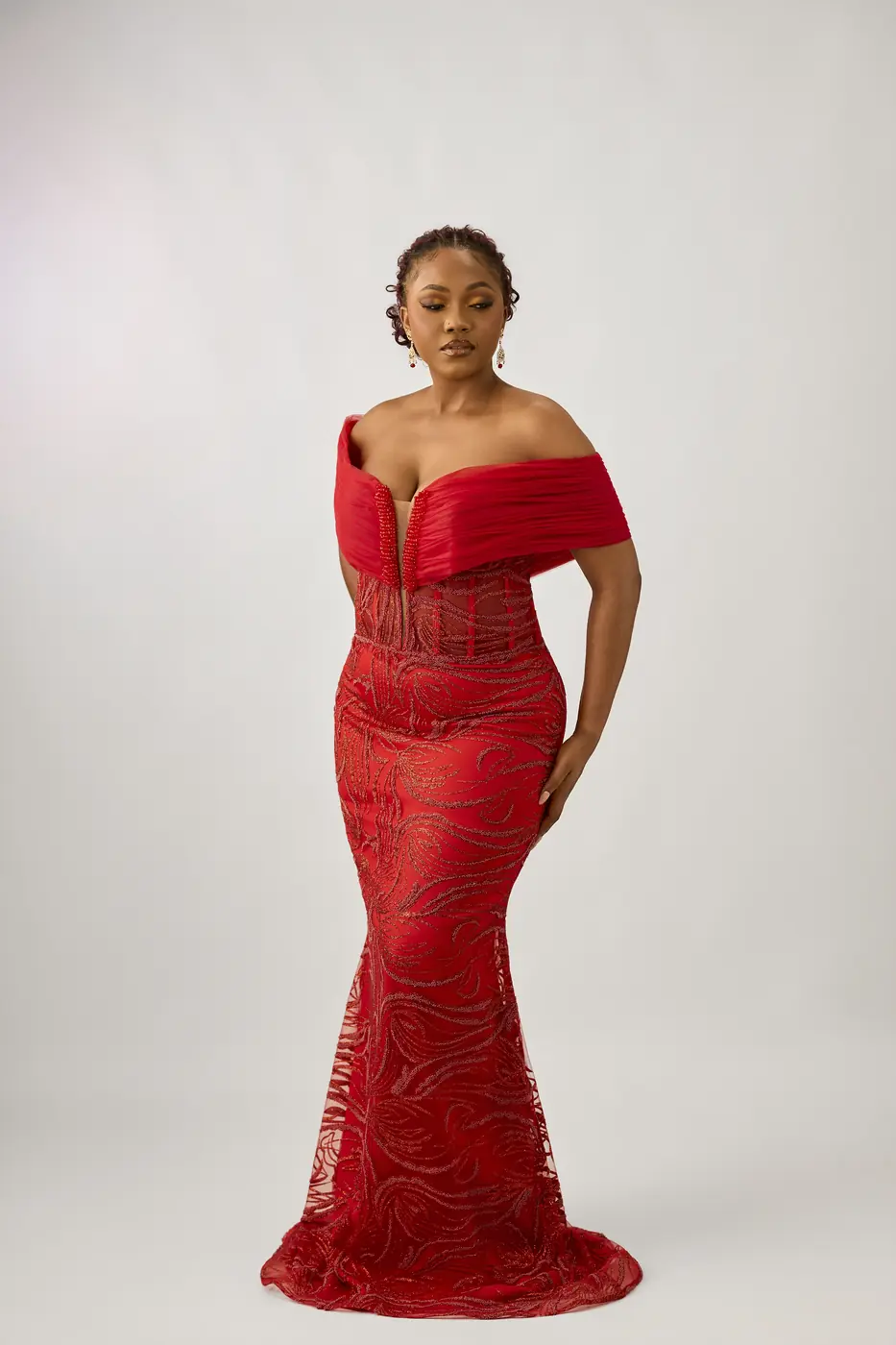 Off shoulder red corset dress