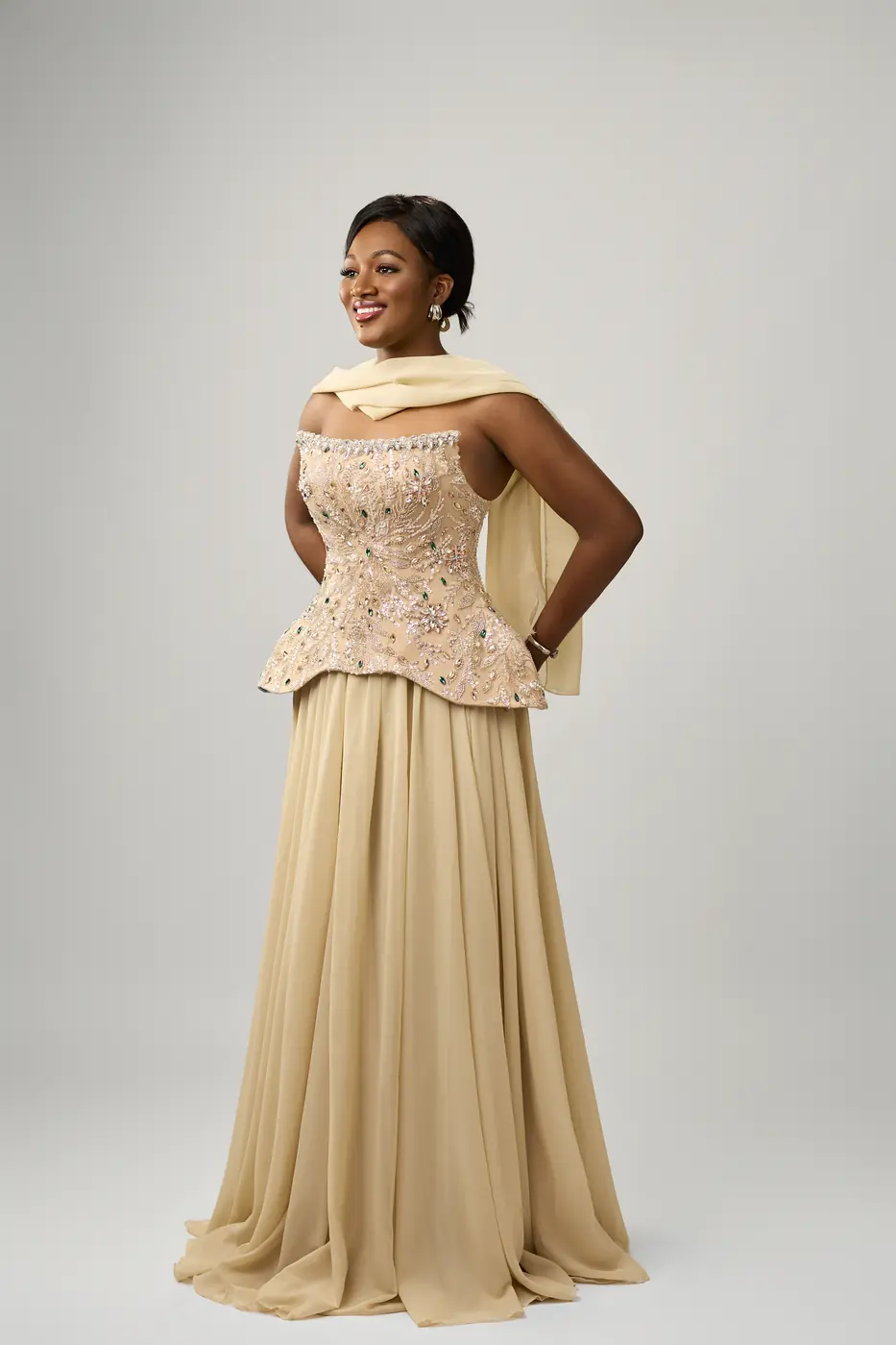 Beaded beige corset & skirt