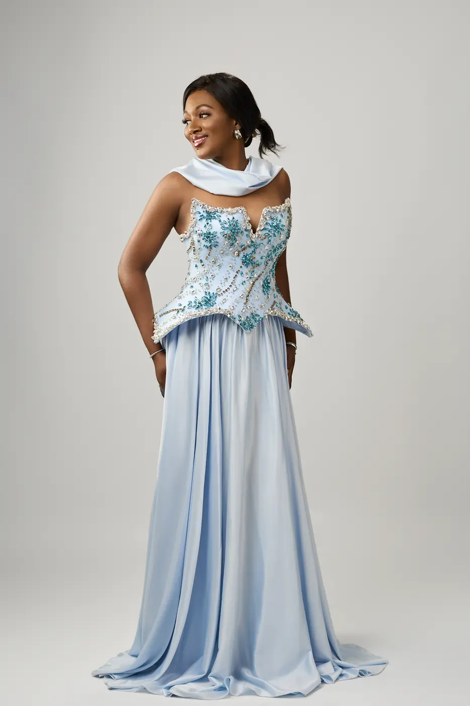 Beaded light blue corset & skirt