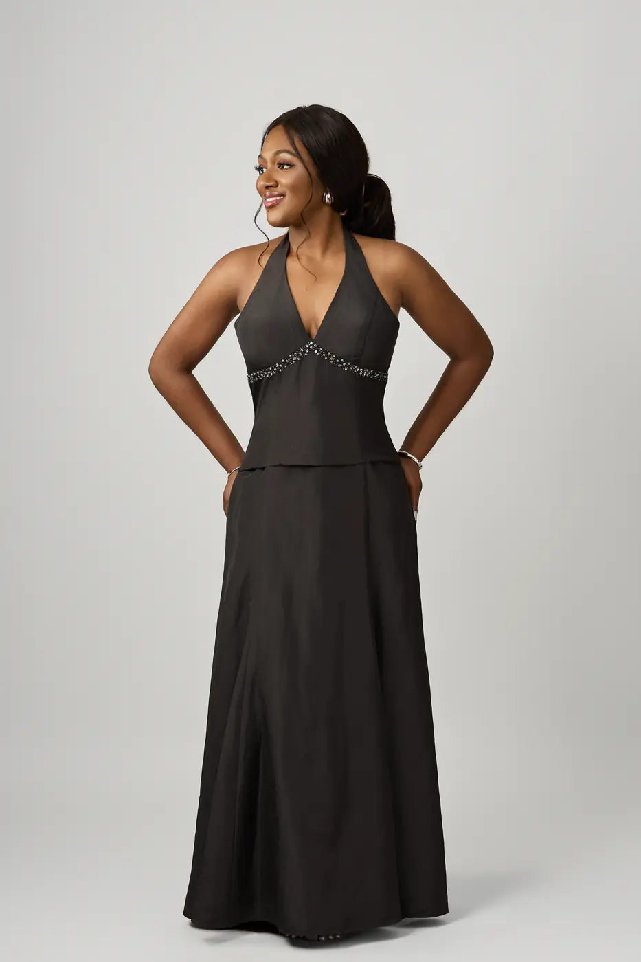 black halter neck a line dress