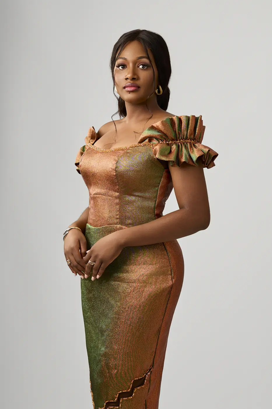 PLEATED LOW shoulder ceremonial dress