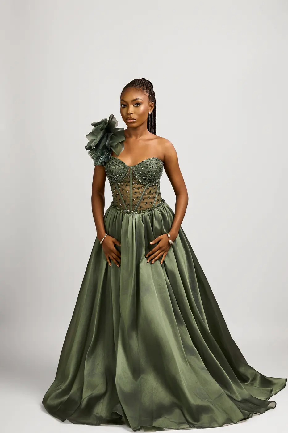 One handed Princess gown olive