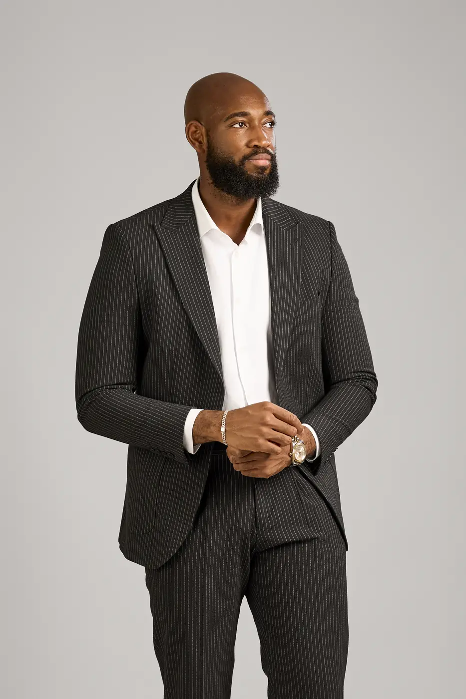Black Thin Striped 2 Piece suit set 46