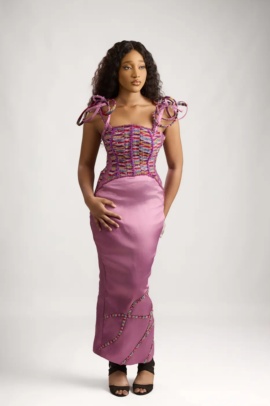 Kente Detailed Purple Dress