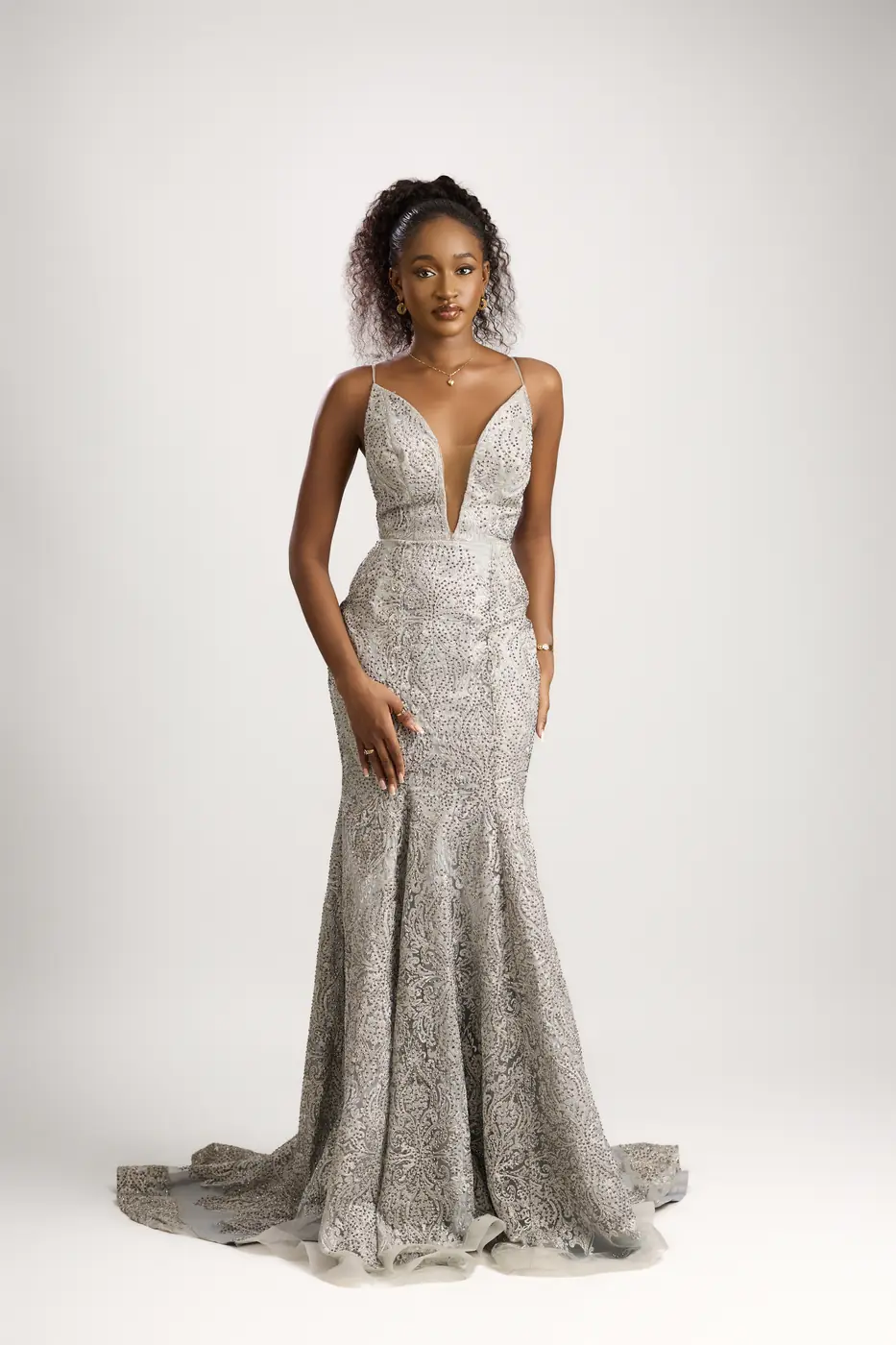 Grey Mermaid Bare Back Gown