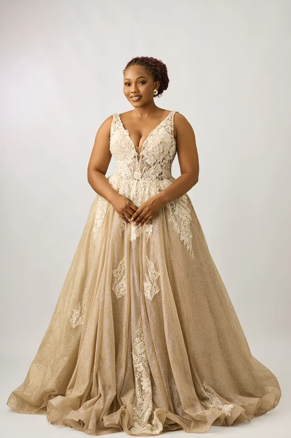 white and gold lace gown