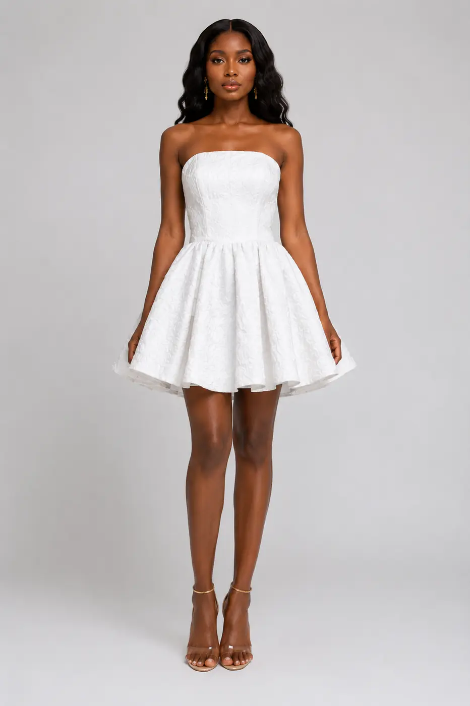 White Strapless Flare Mini Dress