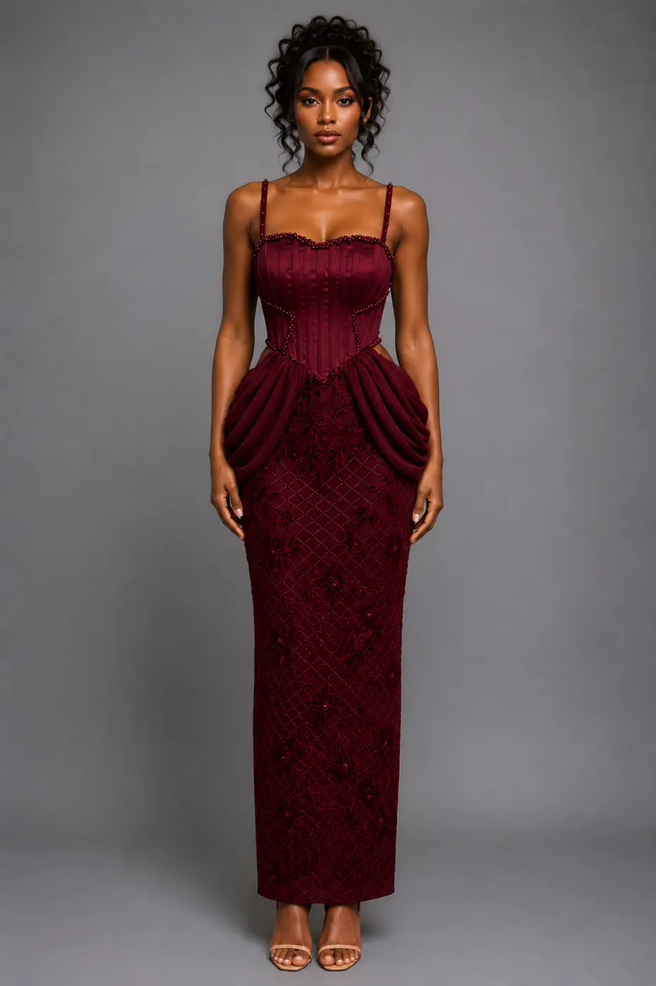 Cut out waist Wine Maxi Dress