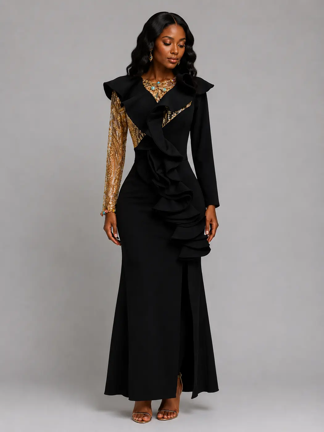 Glitter Lace and ruffled chest dress