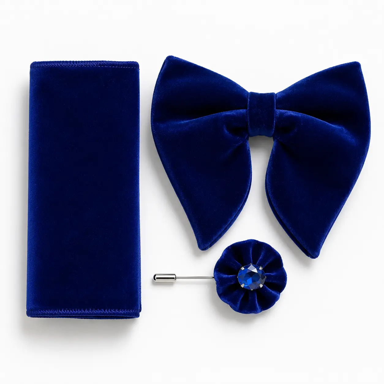 Royal Blue Velvet Bow Tie Set
