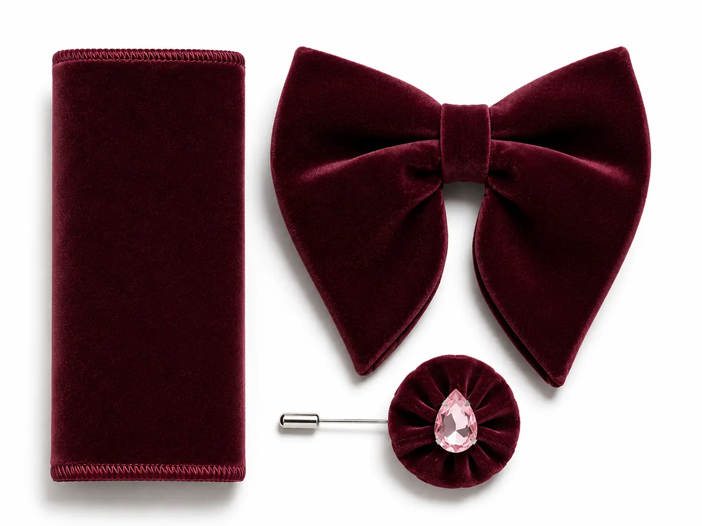 Burgundy Velvet Bow Tie Set