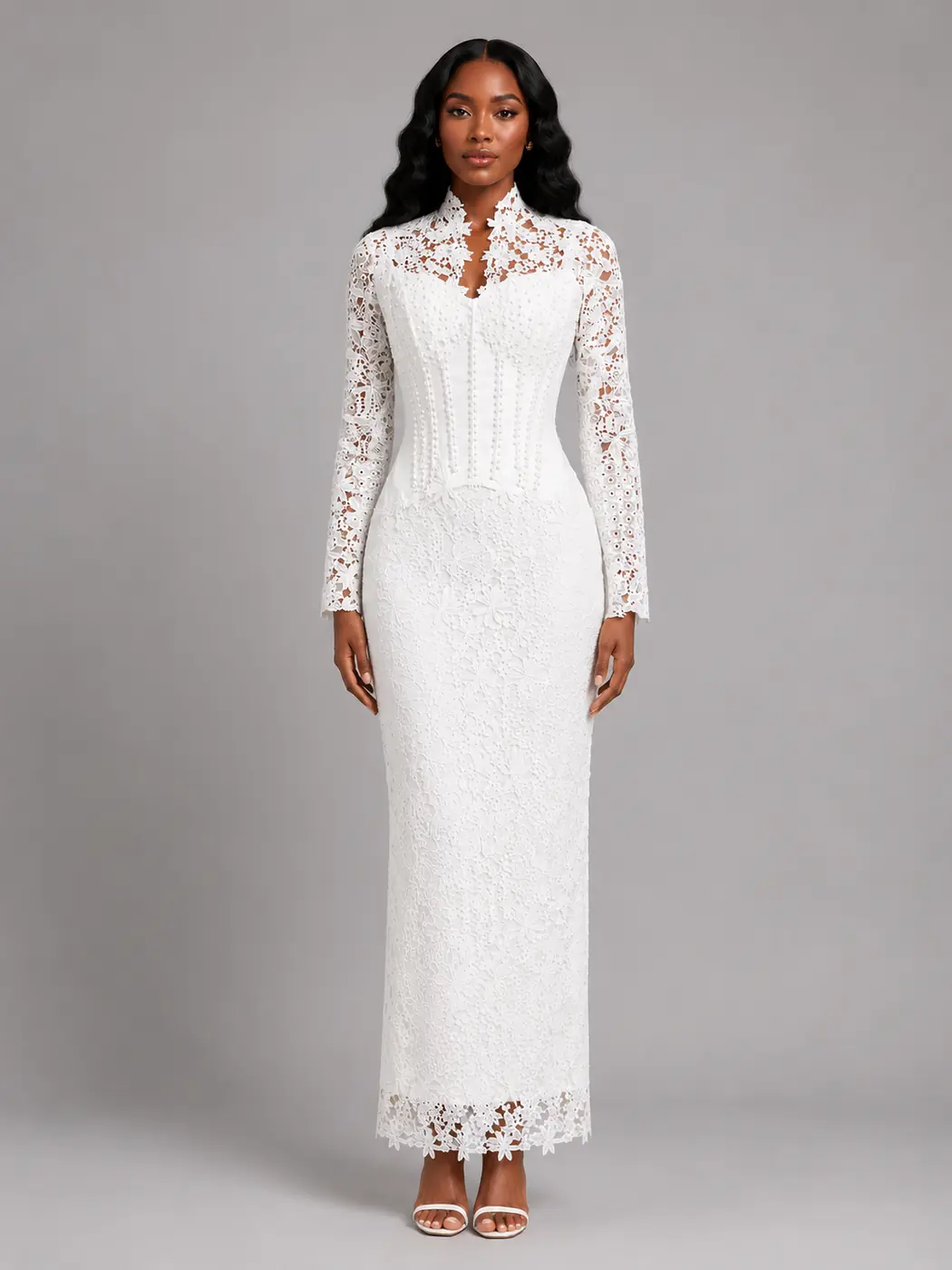 Long Sleeve White Lace Dress
