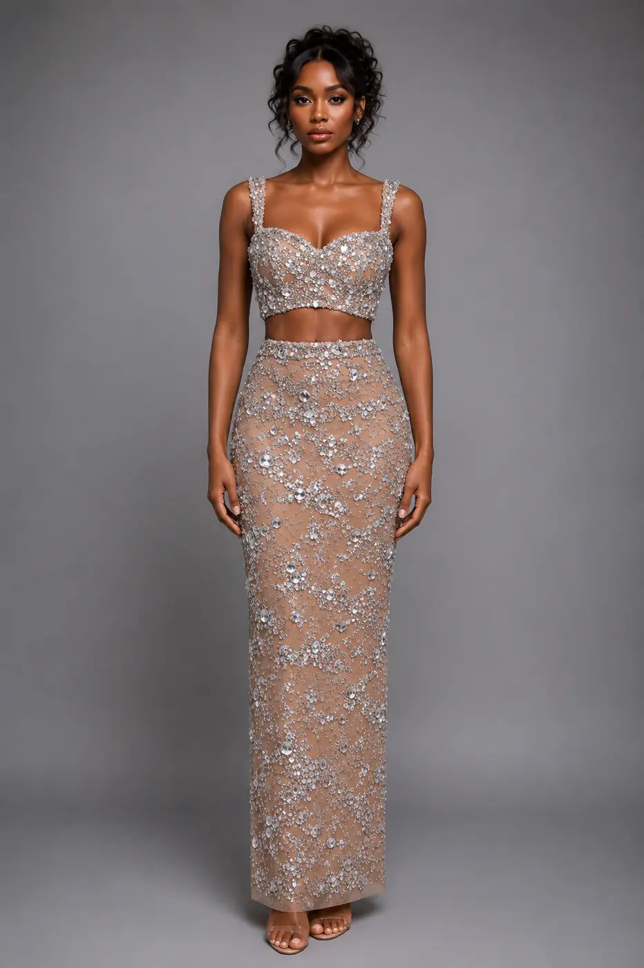 Crystal Beaded Latte Two Piece