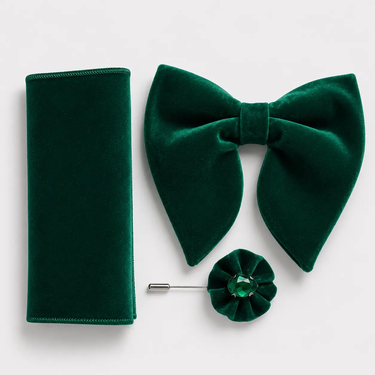 Emerald Velvet Bow Tie Set