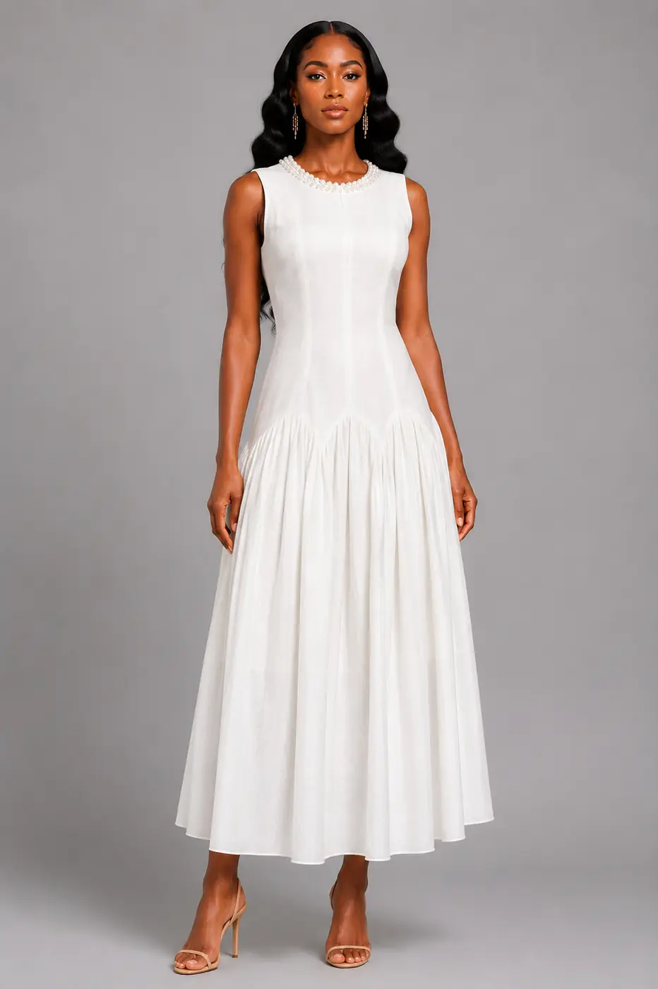 Pearled Neckline Off White dress